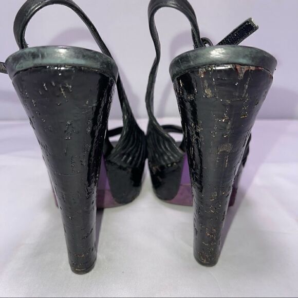 Miu Miu Heels Black Leather SlingBack Heels Size 37.5 US 7.5 Authentic - Picture 8 of 14